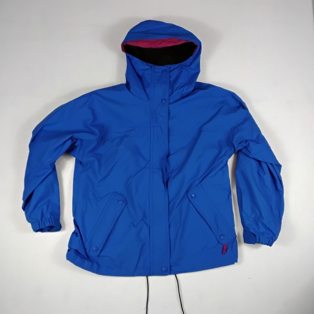 Vintage Eddie Bauer Hooded Rain Jacket Blue Pink Mens Small Waterproof Anorak
